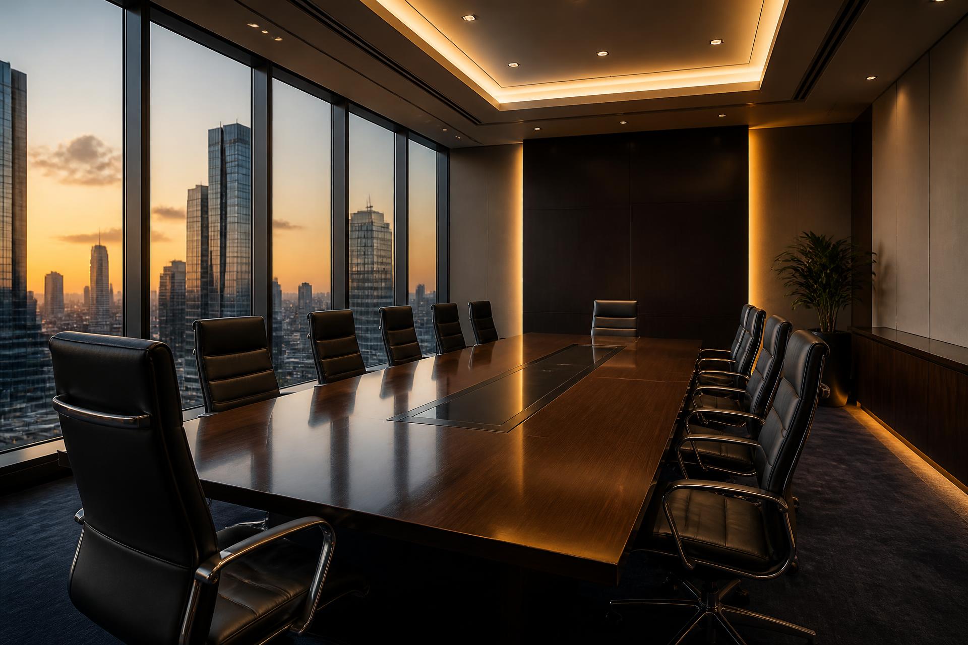 Executivos em negociação estratégica em ambiente empresarial