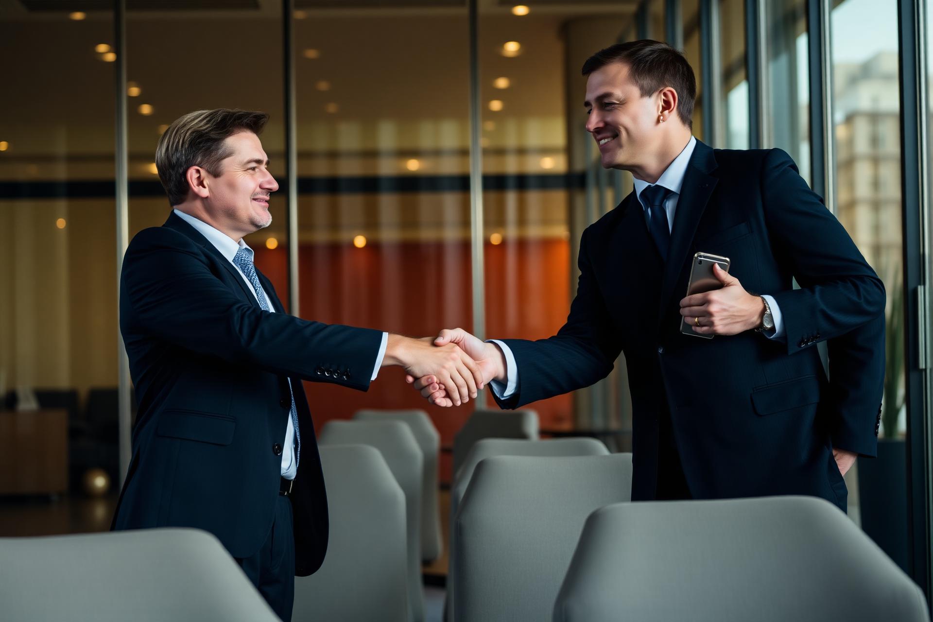 Executivos em negociação estratégica em ambiente empresarial
