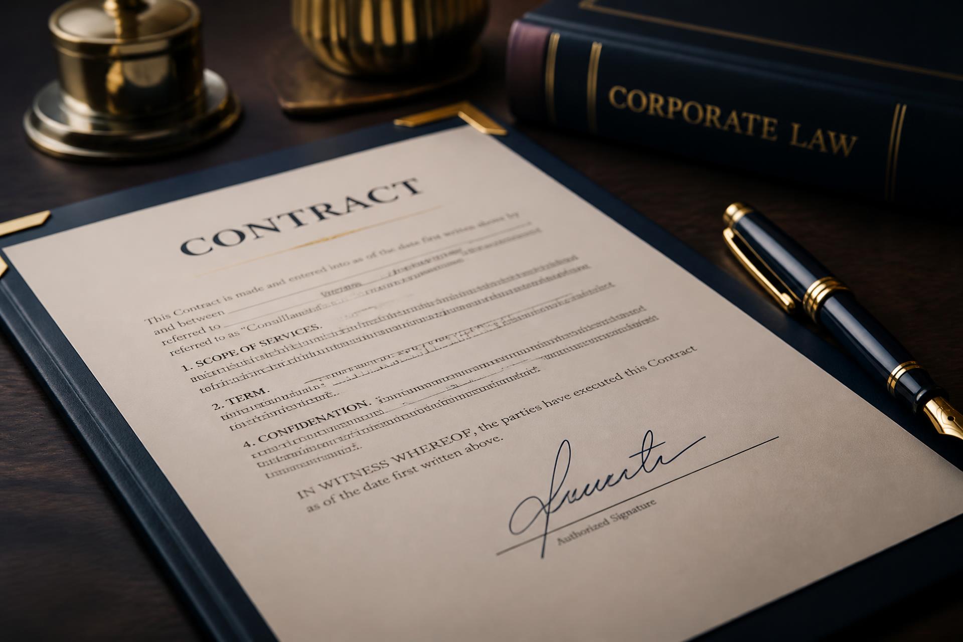 Assinatura de contrato empresarial com caneta elegante